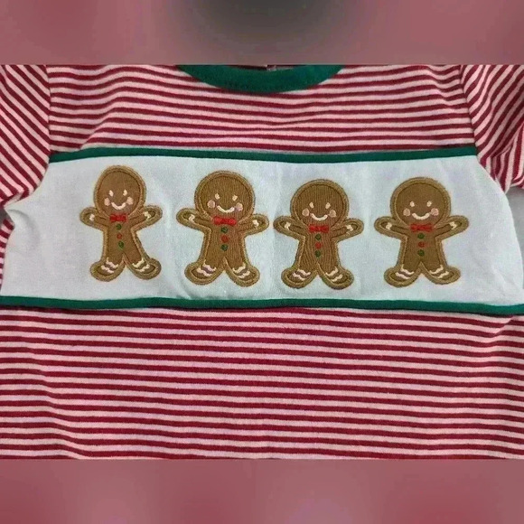 Red Stripped Long Sleeve Gingerbread Romper Size 3 Months - Picture 3 of 6